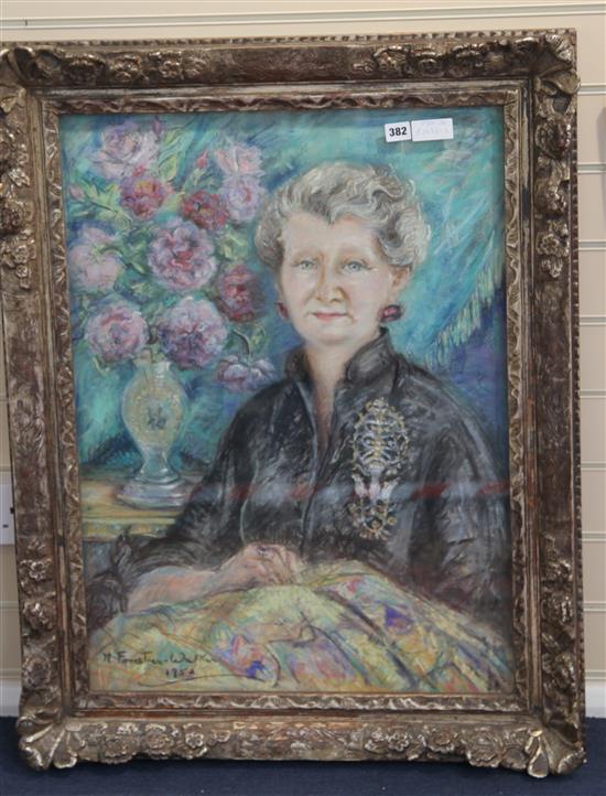 M. Forester Walker, pastel drawing of Constance Spry, dated 1952, from her personal home and letter from Clarence House 77 x 56cm